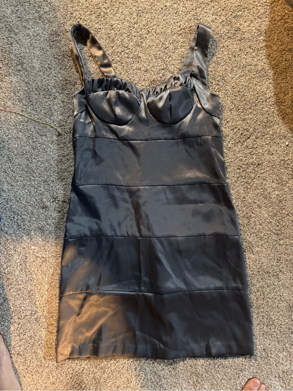 Satin Bustier Mini Dress in Black